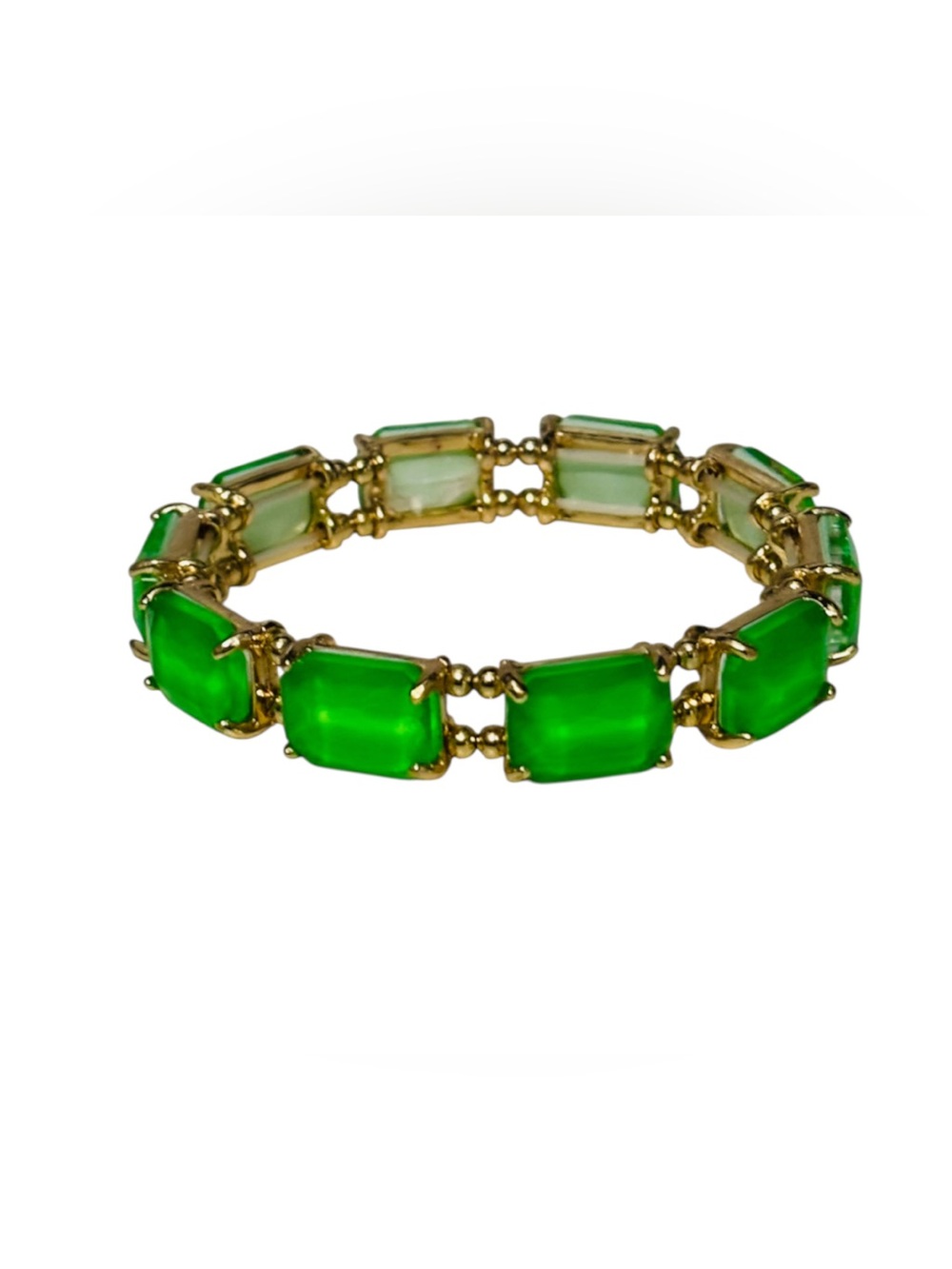Neon Green Rectangle Glass Stretch Bracelet